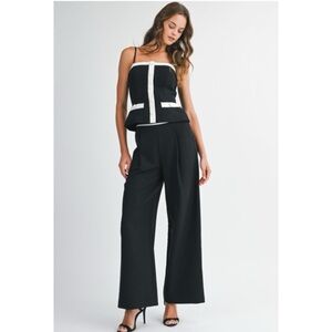Women’s Black Wide-Leg Pantsuit with White Trim